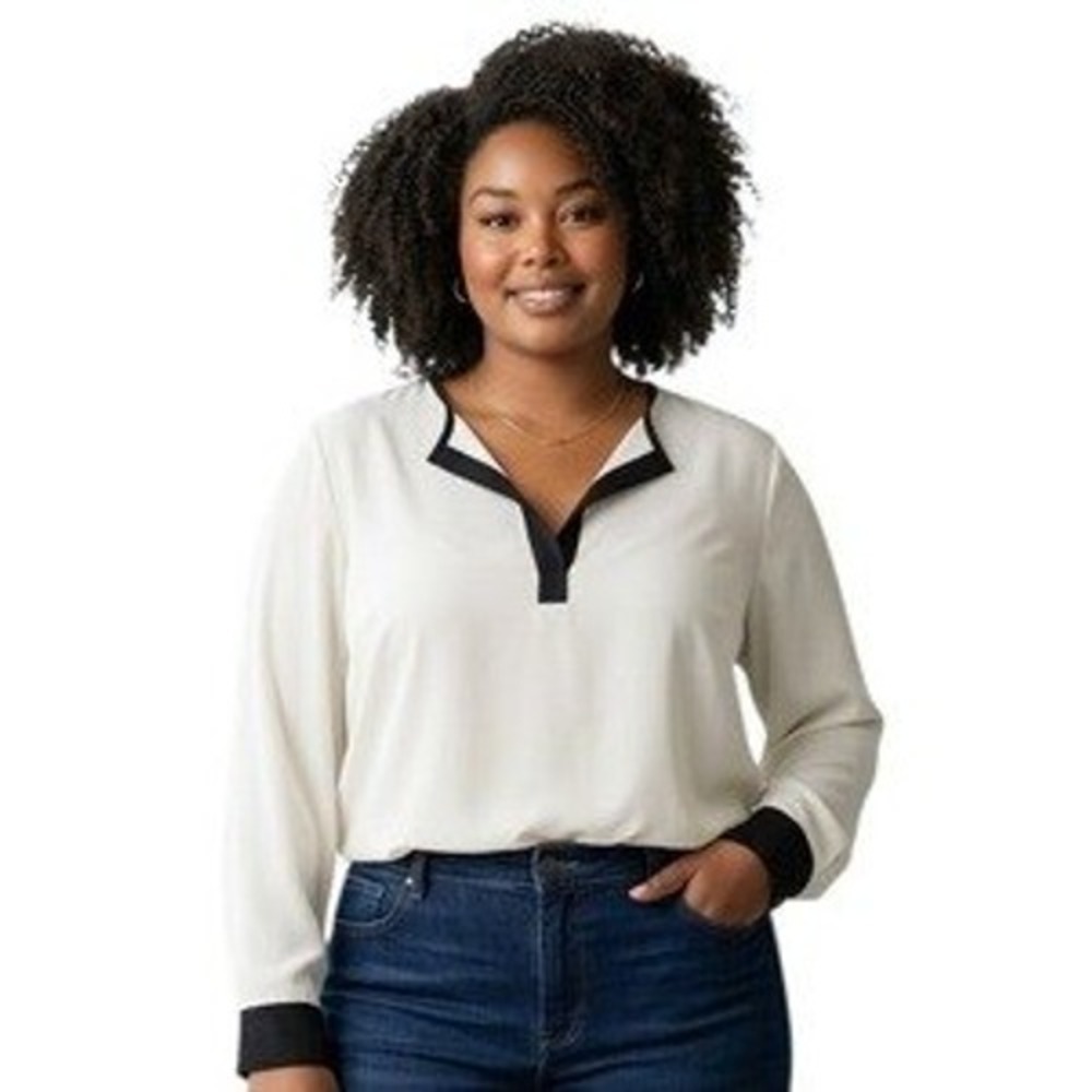 Lauren Ralph Lauren Corporate Career Women's Plus‎ size 2X Split V-Neck Blouse